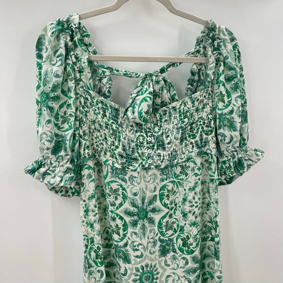 By Anthropologie Puff Sleeve Smocked Midi Dress Mint Green S - Picture 4 of 11